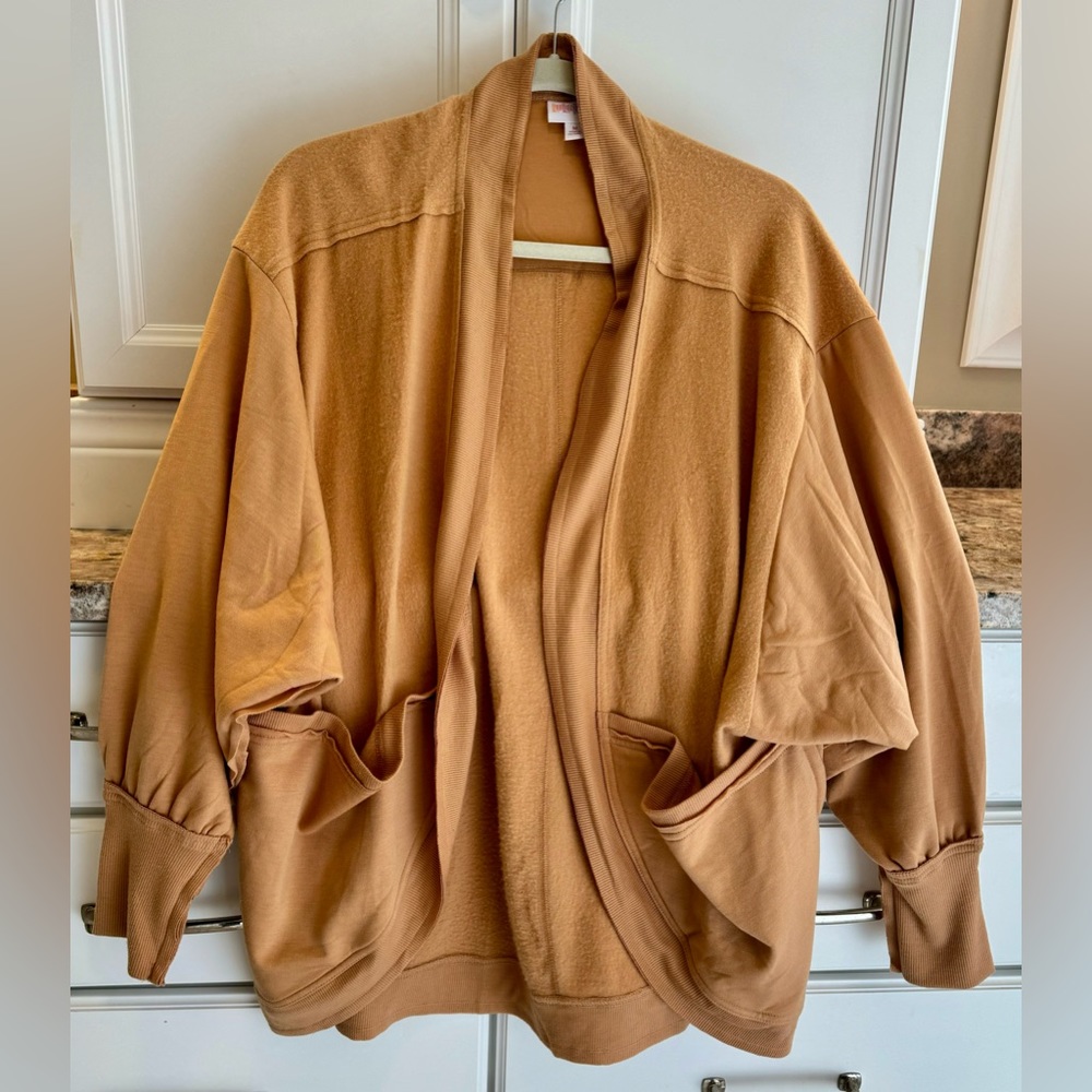 LuLaRoe M Kennedy Cardigan Camel Raw Edges